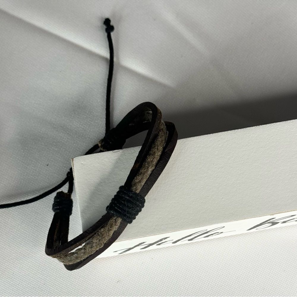 Adjustable Black and Brown Faux Leather Bracelet, unisex, Boho